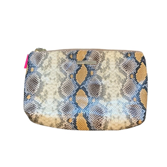 Vince Camuto Snakeskin Print Clutch Cosmetic Bag Neutral - Picture 1 of 4
